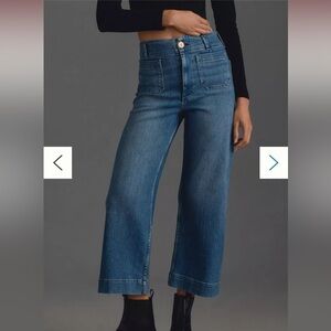 Anthropologie The Colette Cropped High-Rise Wide-Leg Jeans 25 DENIM MEDIUM BLUE